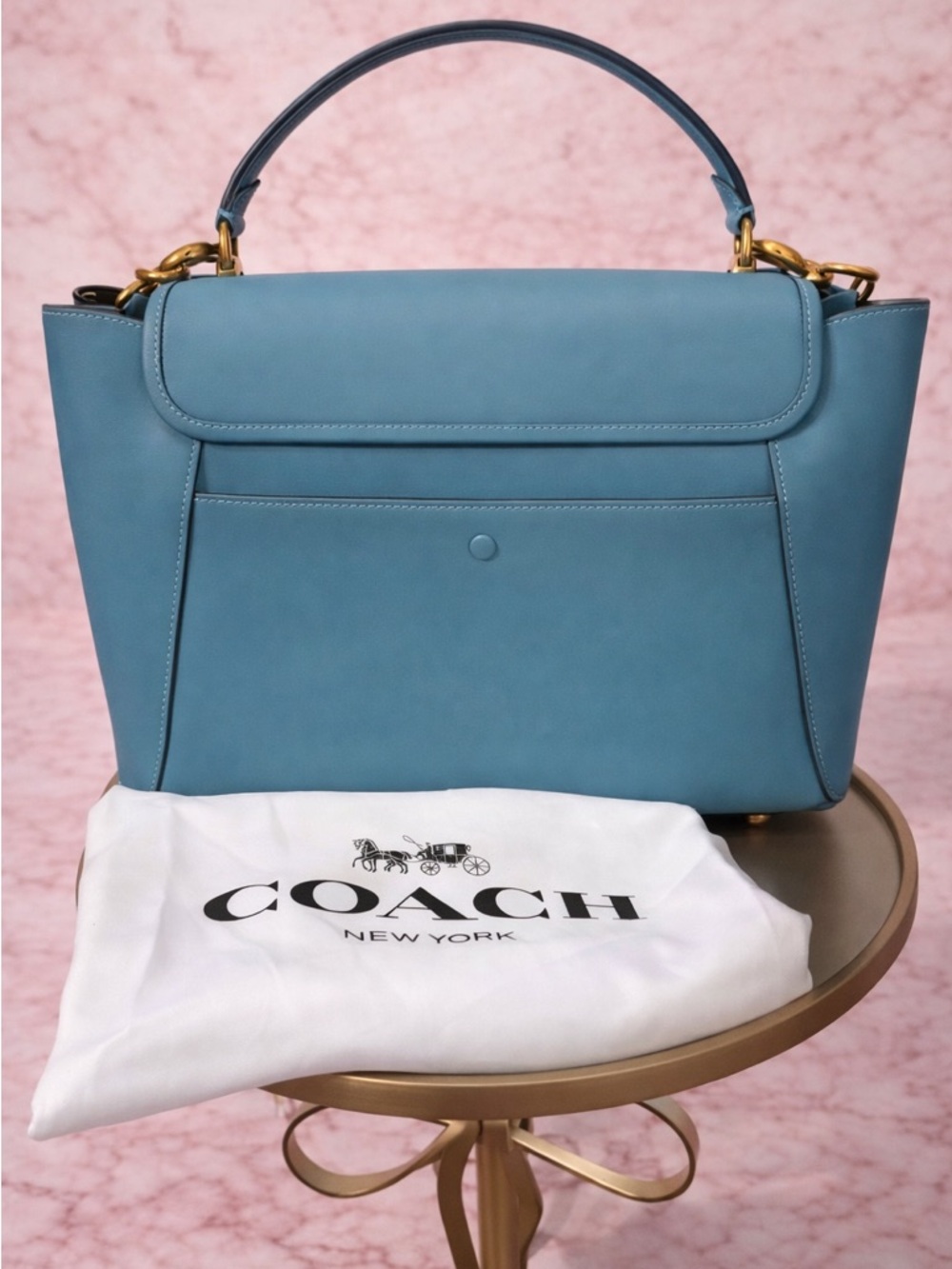 Coach Courier Carryall Pacific Blue Leather Crossbody Satchel - Picture 2 of 11